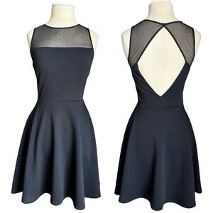 Aqua Textured Mock Strapless Little Black Mini Sleeveless Flare Dress Size Small